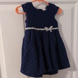 Navy Lace Party Dress for Kids with Silver Bow
